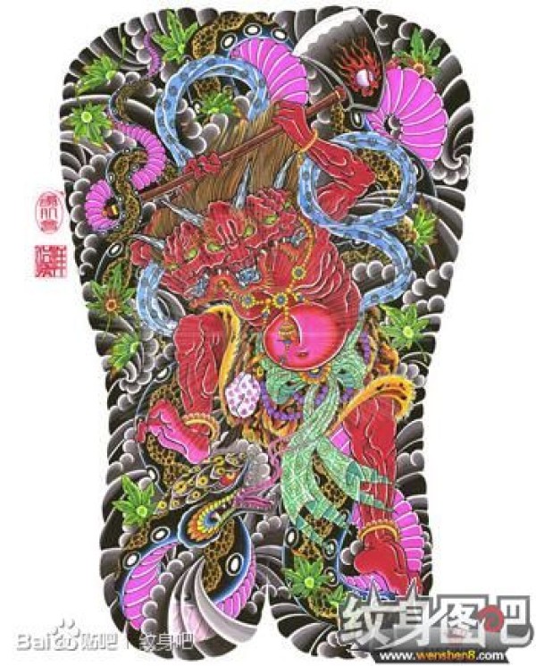 日式大板雾满背纹身手稿