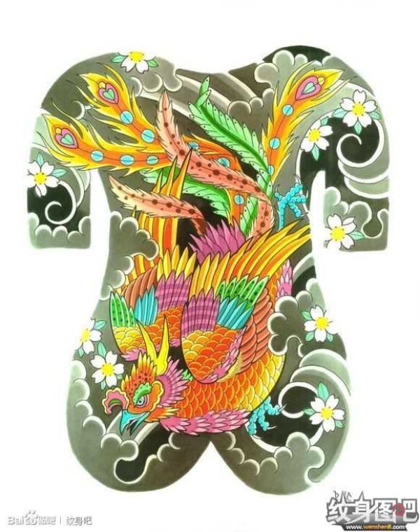 日式大板雾满背纹身手稿