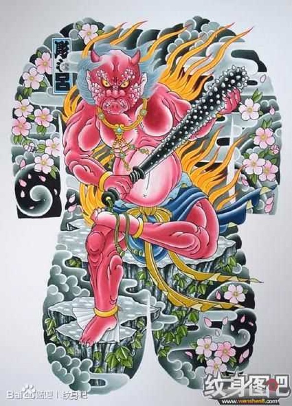 日式大板雾满背纹身手稿
