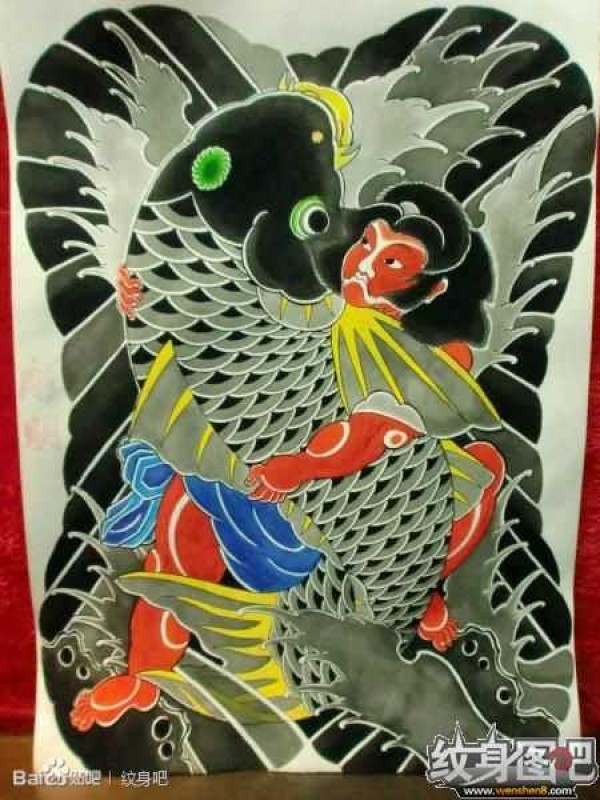 日式大板雾满背纹身手稿
