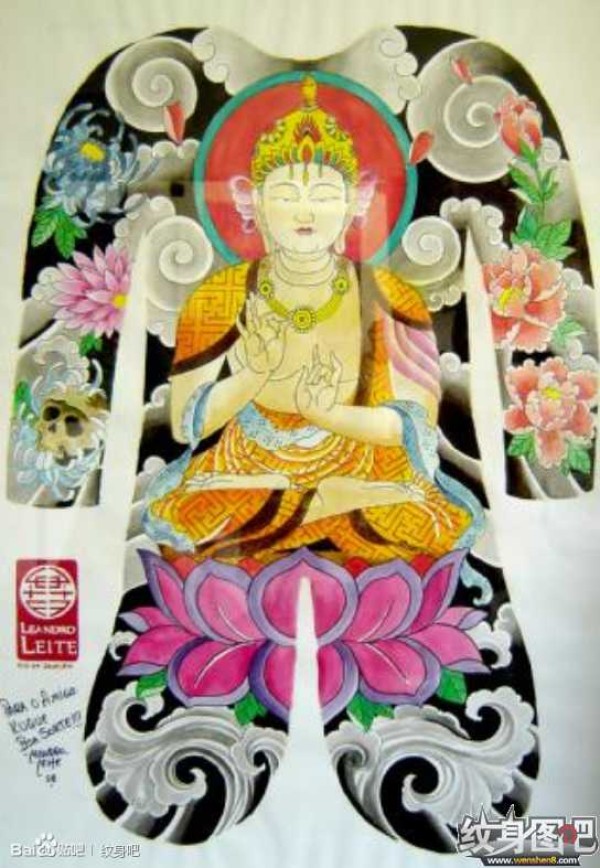 日式大板雾满背纹身手稿