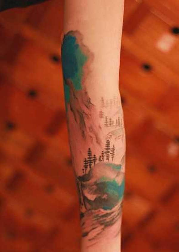 清新淡雅 北京newtattoo纹身店陈洁山水水墨纹身 (四) 70P