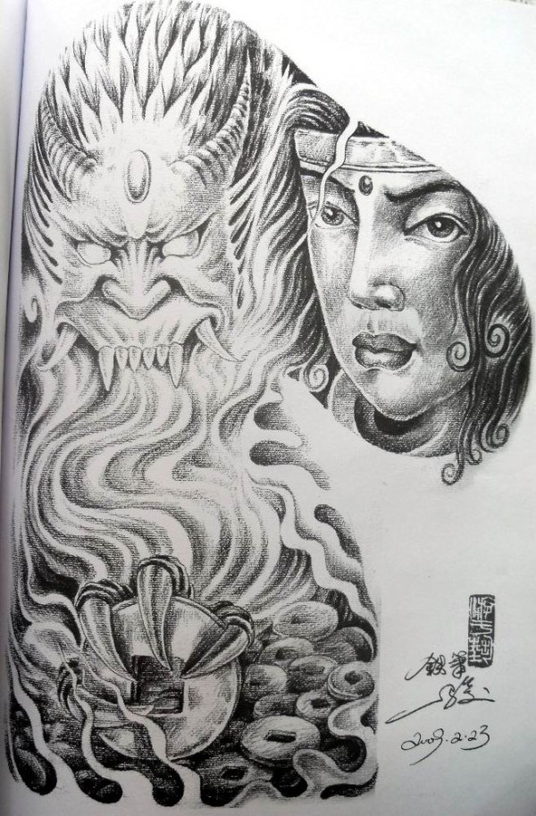 黑白实用半甲纹身手稿高清组图 77P