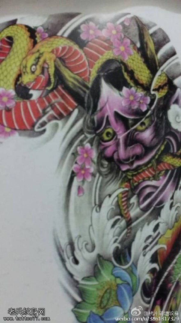 手稿蛇戏般若纹身图案