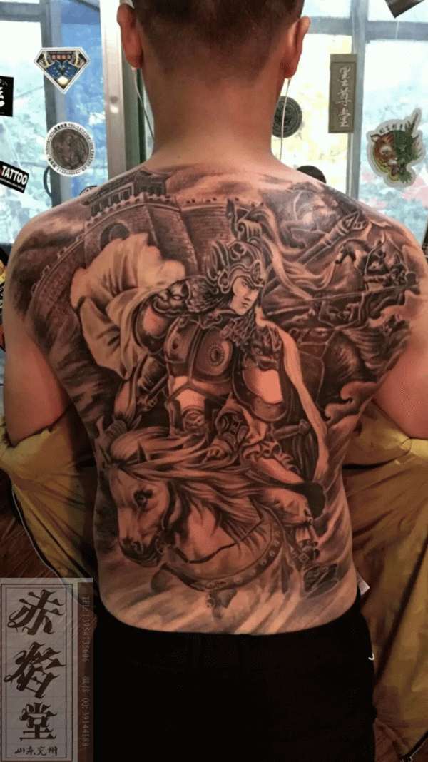 山东纹身 满背男士二郎神纹身 兖州赤焰堂纹身店