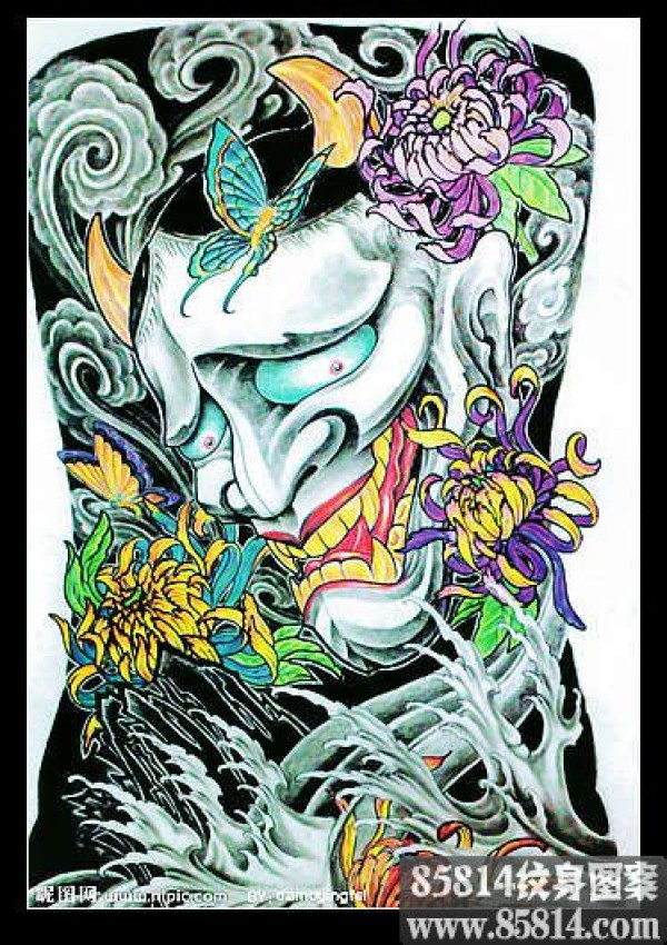 满背菊花蝴蝶和大幅般若纹身手稿