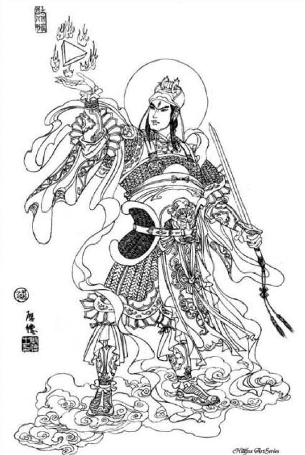 二郎神杨戬的纹身手稿作品