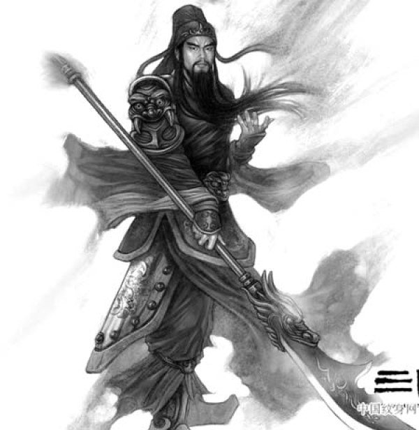 手持偃月刀的霸气关羽纹身手稿