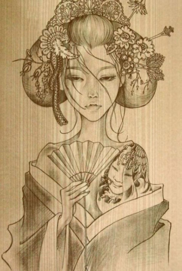 很漂亮的日本艺妓的纹身手稿