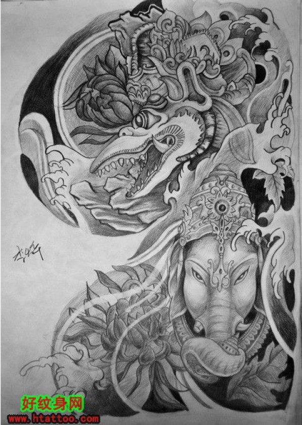 王雷刺青的进修学员的一个象神半甲手稿