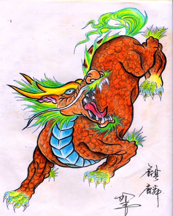 红绿麒麟纹身手稿16713.jpg
