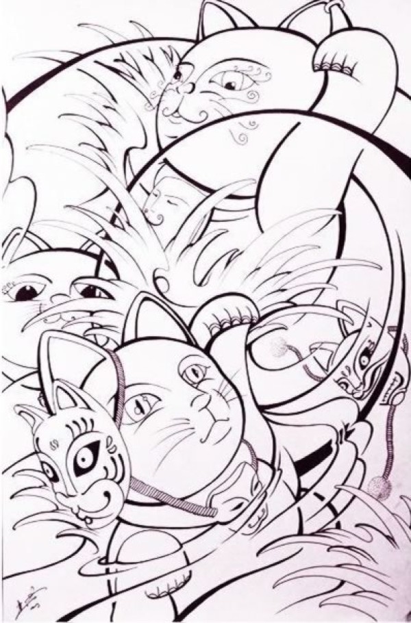 个性招财猫手稿