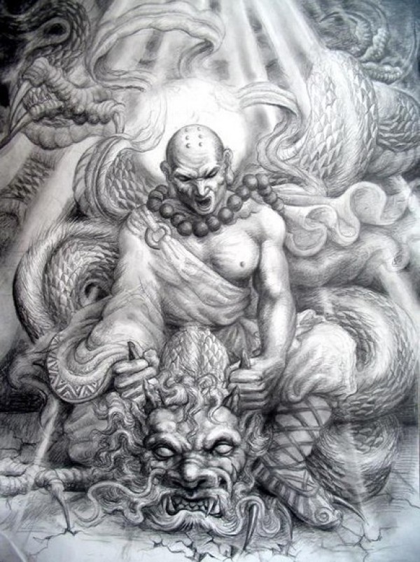 好网独家奉献降龙罗汉素描素材