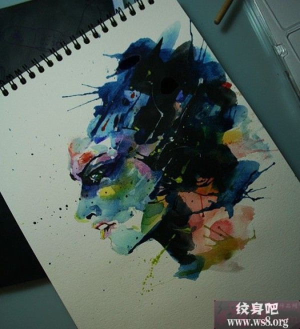 创意水彩风头像刺青手稿图案