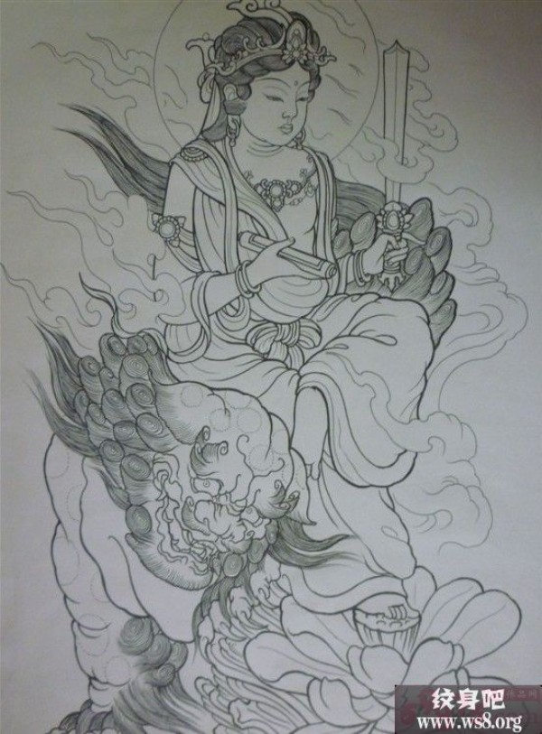 貔貅与观音佛主刺青手稿图案