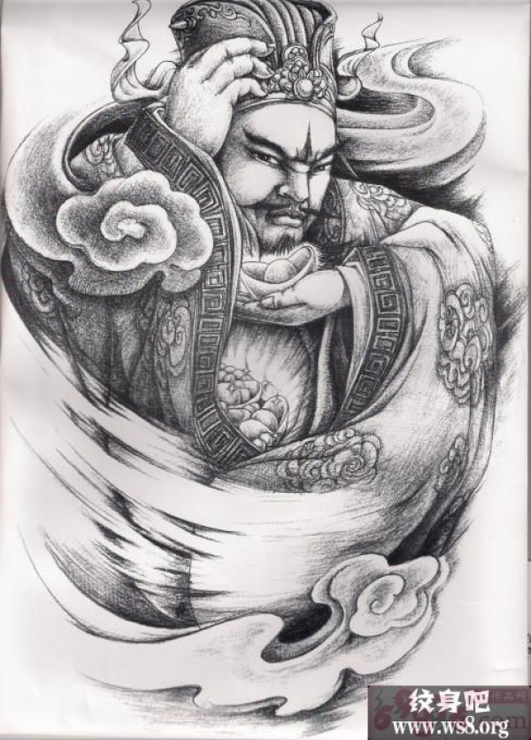 财神爷刺青图案手稿图案