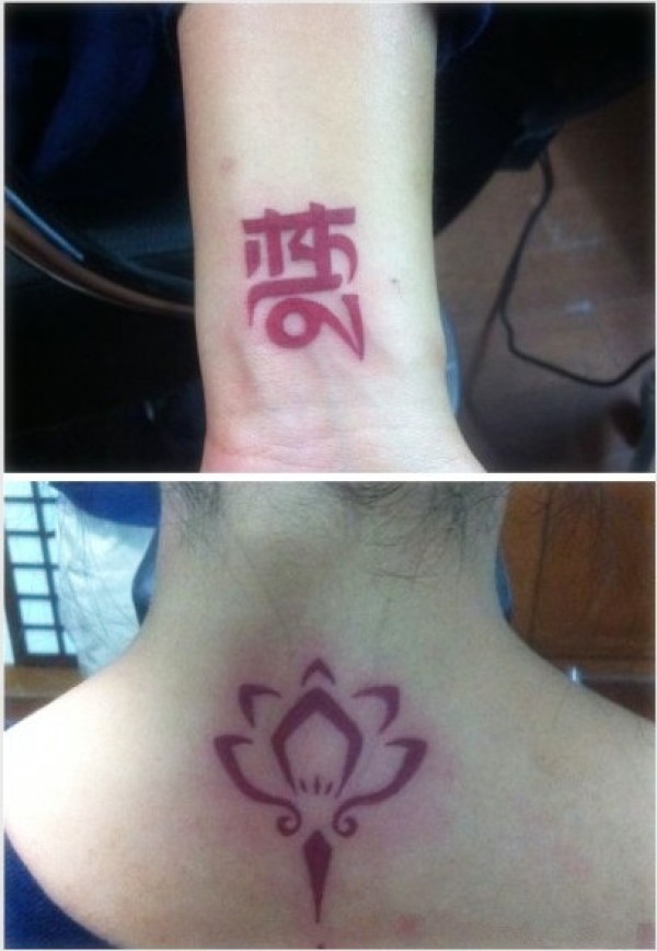 女性颈部手臂图腾刺青