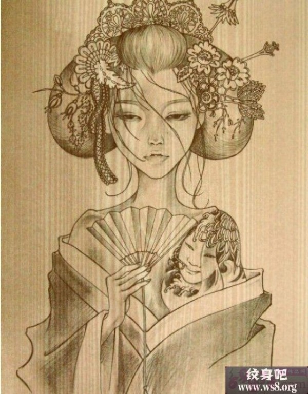 凄美日本艺妓刺青手稿图案