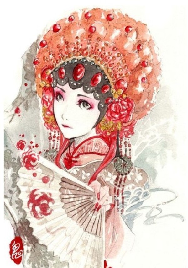 精美戏剧花旦彩绘素材手稿