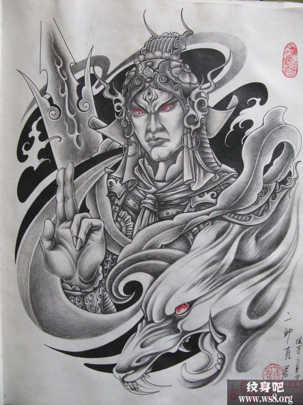 二郎神刺青手稿图案