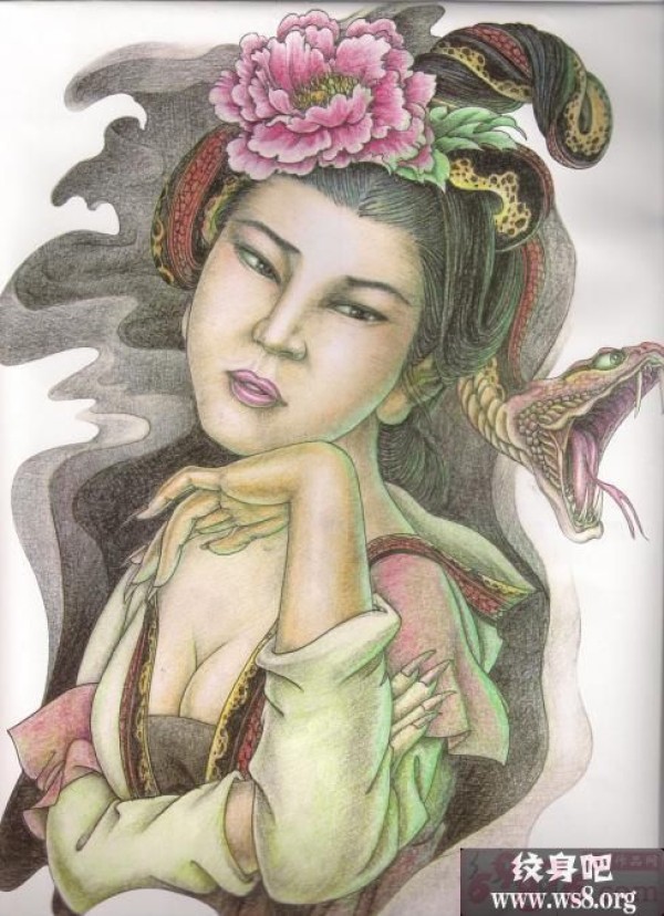 古代美女刺青手稿图案