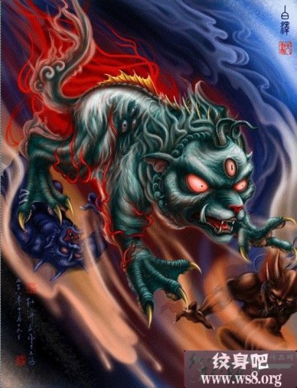 神兽白泽刺青手稿图案