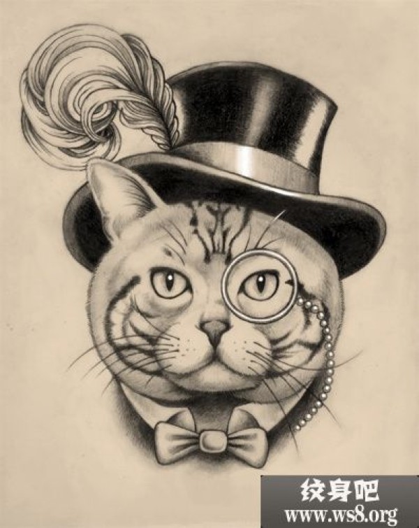 小猫插画纹身手稿图案