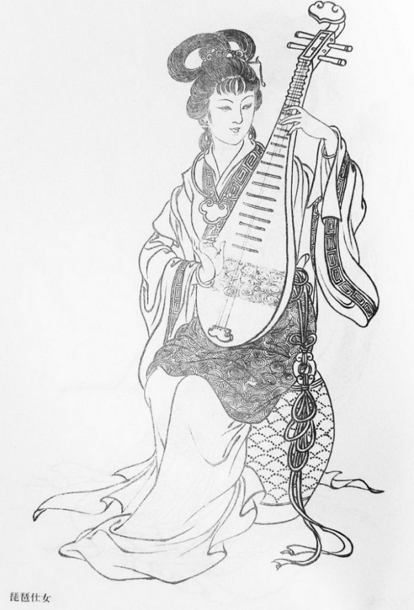 琵琶美女纹身手稿