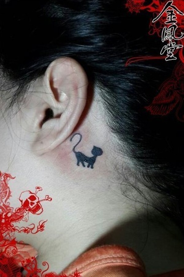 纹身耳后猫
