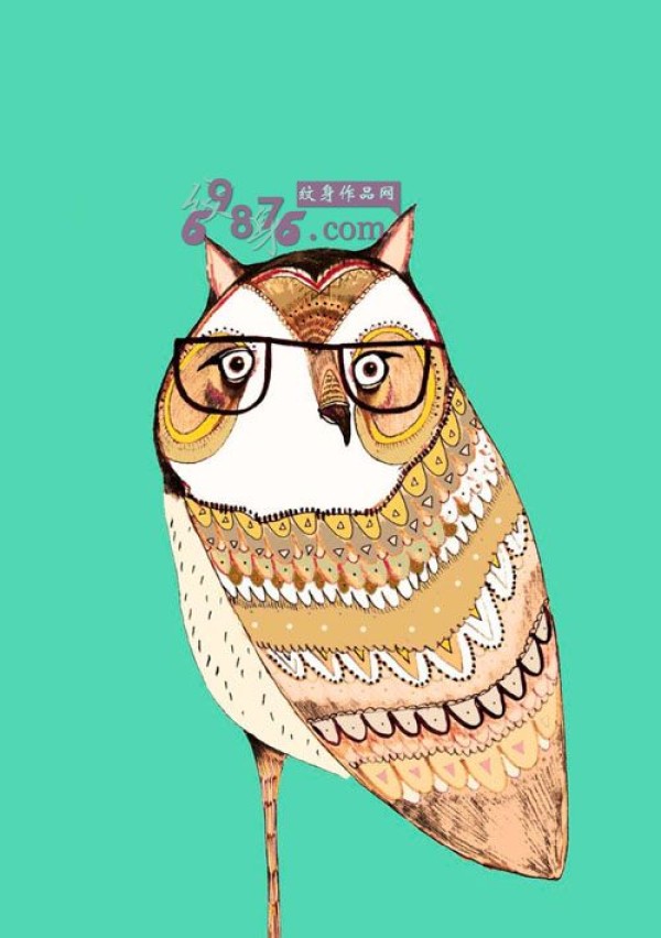艺术猫头鹰插画纹身手稿