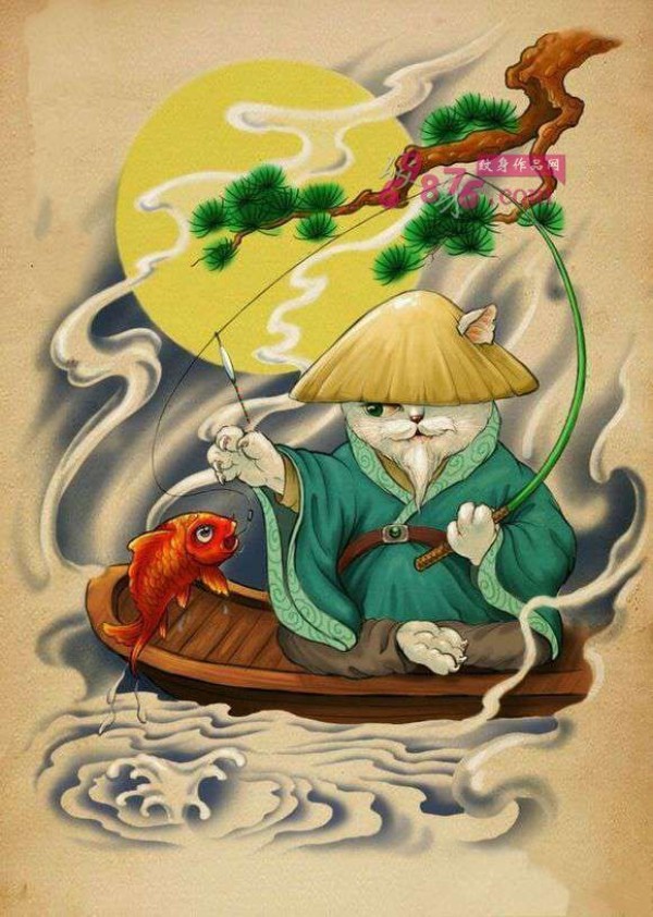 创意功夫老猫纹身手稿