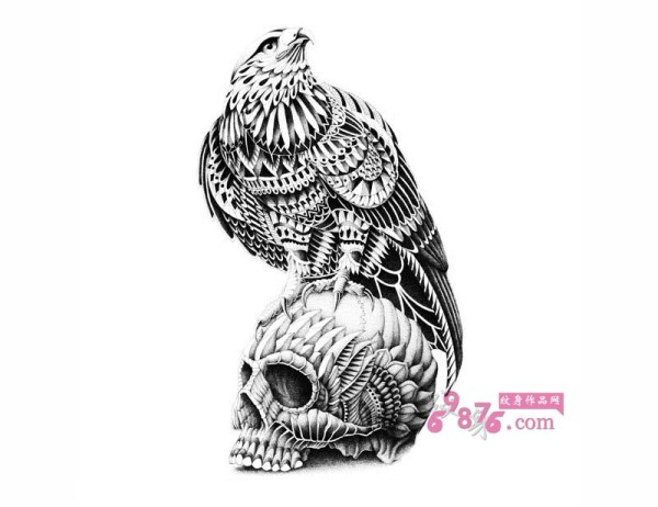 插画风猫头鹰骷髅纹身手稿