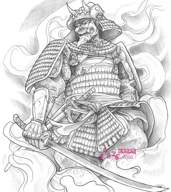 日本山狗武士纹身手稿
