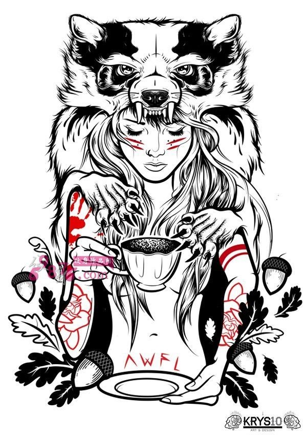 创意熊女纹身手稿