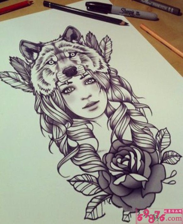 插画美女纹身手稿