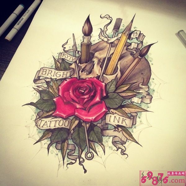 骷髅玫瑰欧美手稿