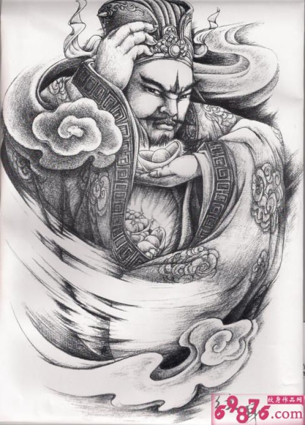 财神爷纹身图案手稿