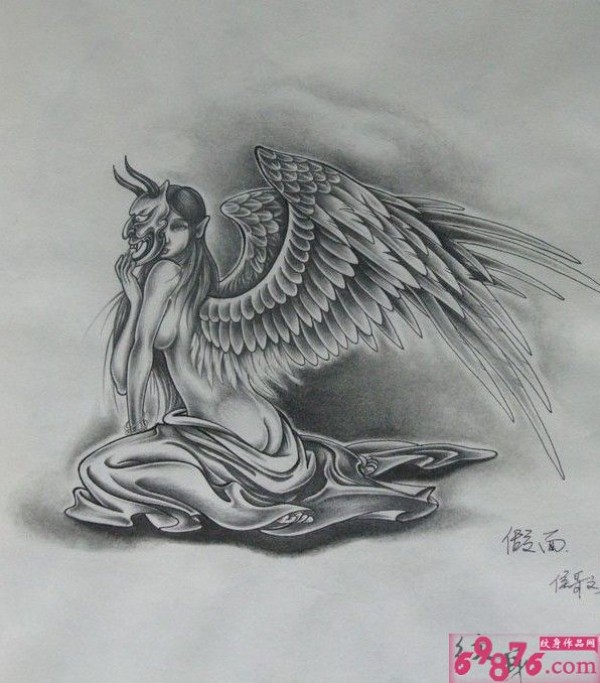 魔鬼骷髅天使纹身手稿
