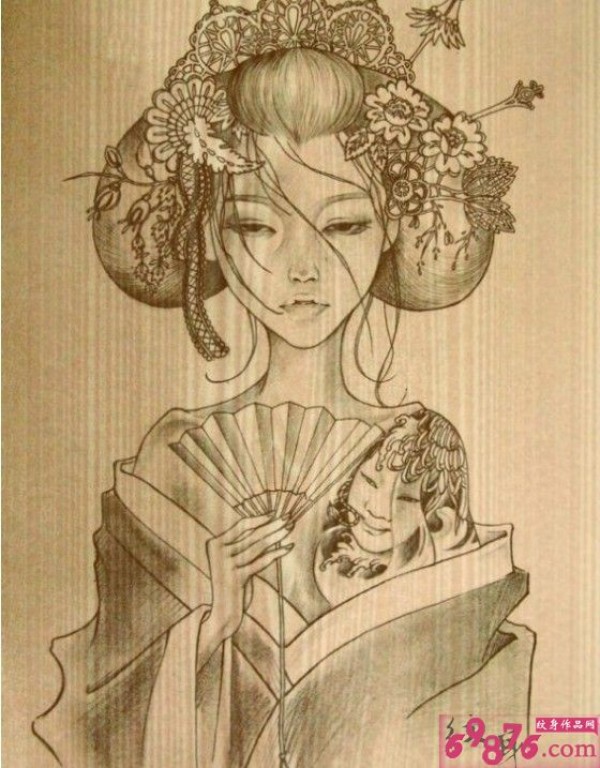 凄美日本艺妓纹身手稿