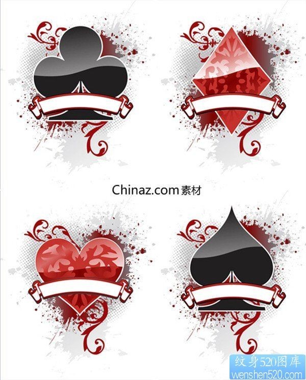 一款个性的扑克牌纹身手稿图案