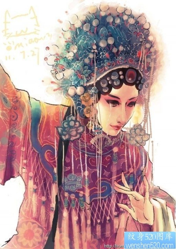 花旦纹身手稿图案