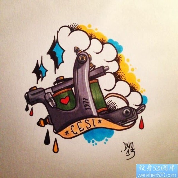 个性彩色纹身机手稿图案