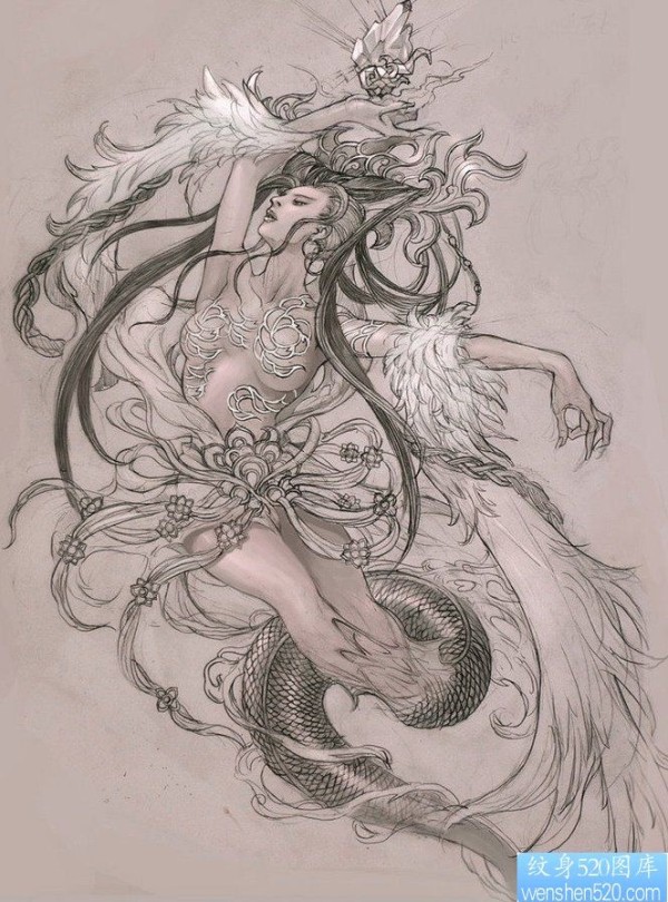 文身520图库推荐一幅人物素描文身作品
