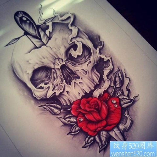 欧美骷髅头文身手稿作品