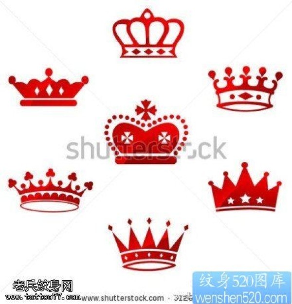 一组红色皇冠纹身手稿图案