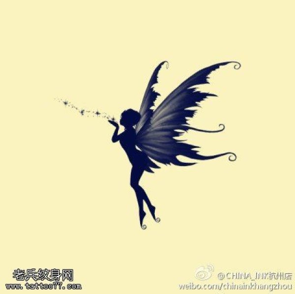 蝴蝶天使精灵纹身手稿图案