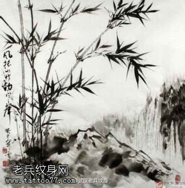 一组竹子纹身手稿图案
