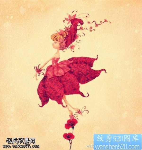 纹身520图库提供一组天使精灵纹身手稿图案