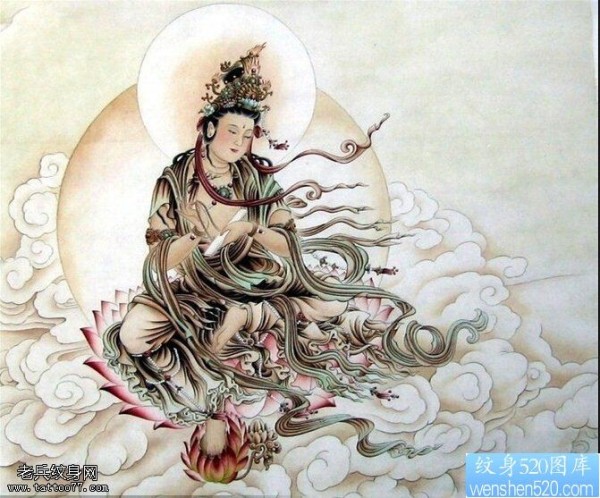 一款彩色菩萨莲花纹身手稿图片有纹身提供
