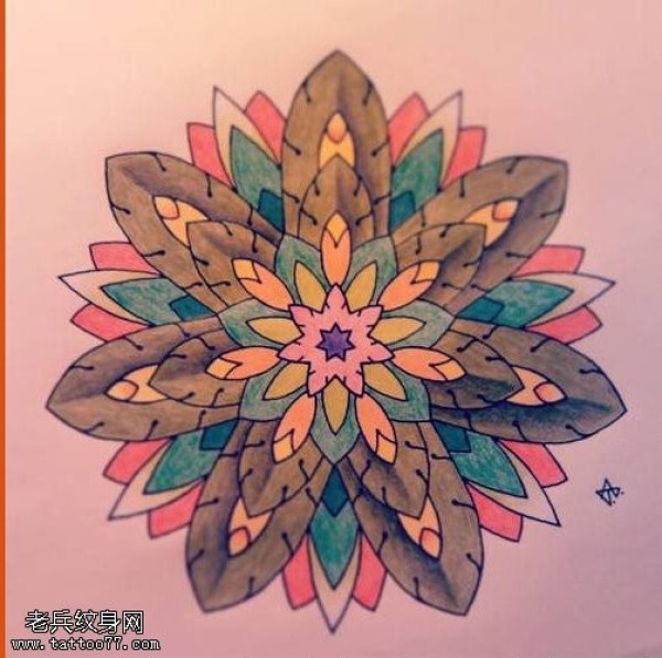一款彩色梵花纹身手稿图片
